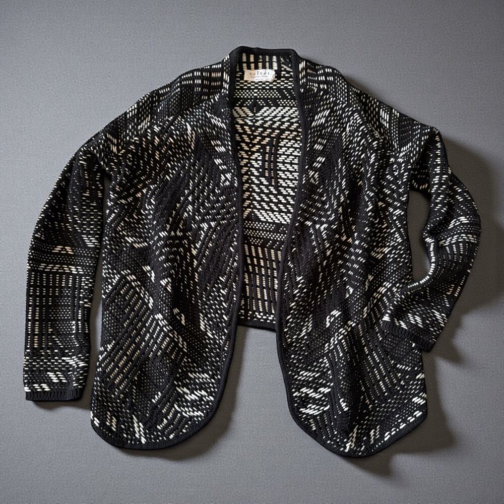Velvet Graham & Spencer Heavy Knit Black White Open Front Cardigan XS